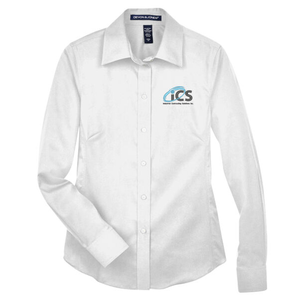 Women's Solid Stretch Twill Woven Dress Shirt (Relaxed Fit) Thumbnail