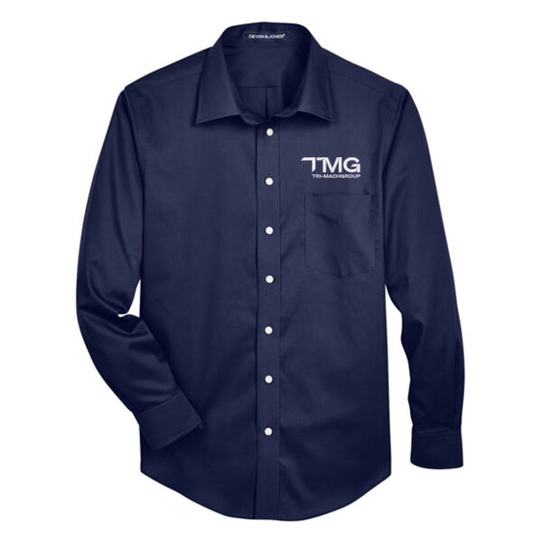 Embroidered Men's Crown Collection Solid Stretch Twill Woven Dress Shirt  Thumbnail